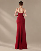 Spaghetti Strap Beaded Chain Draped Satin Mermaid Gown | Oyese