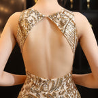 Art Deco Sequin Mermaid Evening Gown - Round Neck | Oyese