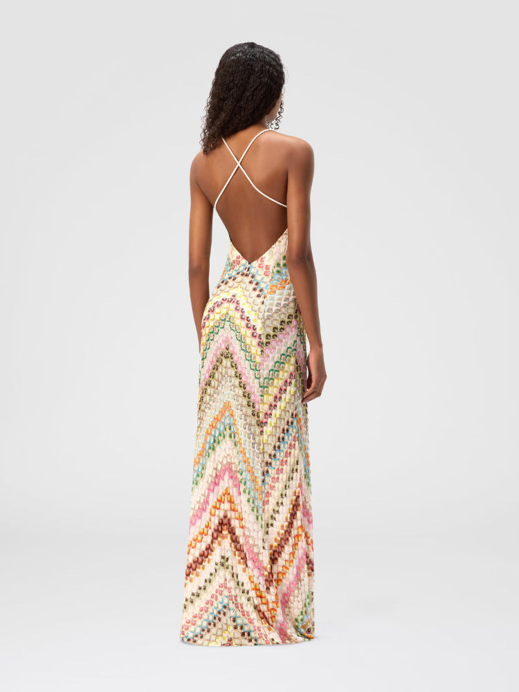 Women's Hand-Crochet Chevron Maxi Dress