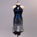 Halter Keyhole Ombre Sequin High-Low Mini Dress | Oyese