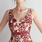 V-Neck Floral Sequin Embroidered Mermaid Evening Gown | Oyese