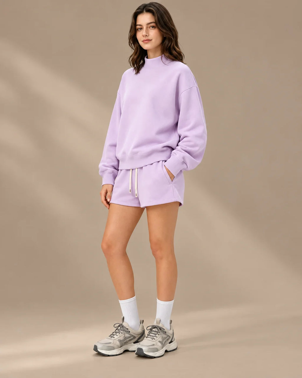 Oversized Mock Neck Fleece-Lined Pullover Sweatshirt | Oyese