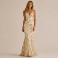 V-Neck Sequin Lace-Up Backless Mermaid Gown – Sparkly Prom Dress | Oyese