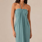 Halter Tie Gathered Maxi Dress with Pockets – Relaxed Summer Drape | Oyese