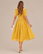 Polka Dot Tie Waist Fit-and-Flare Midi Dress | Oyese