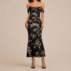 Off-Shoulder Ruched Mesh Bodycon Maxi Dress – Mermaid Evening Gown | Oyese