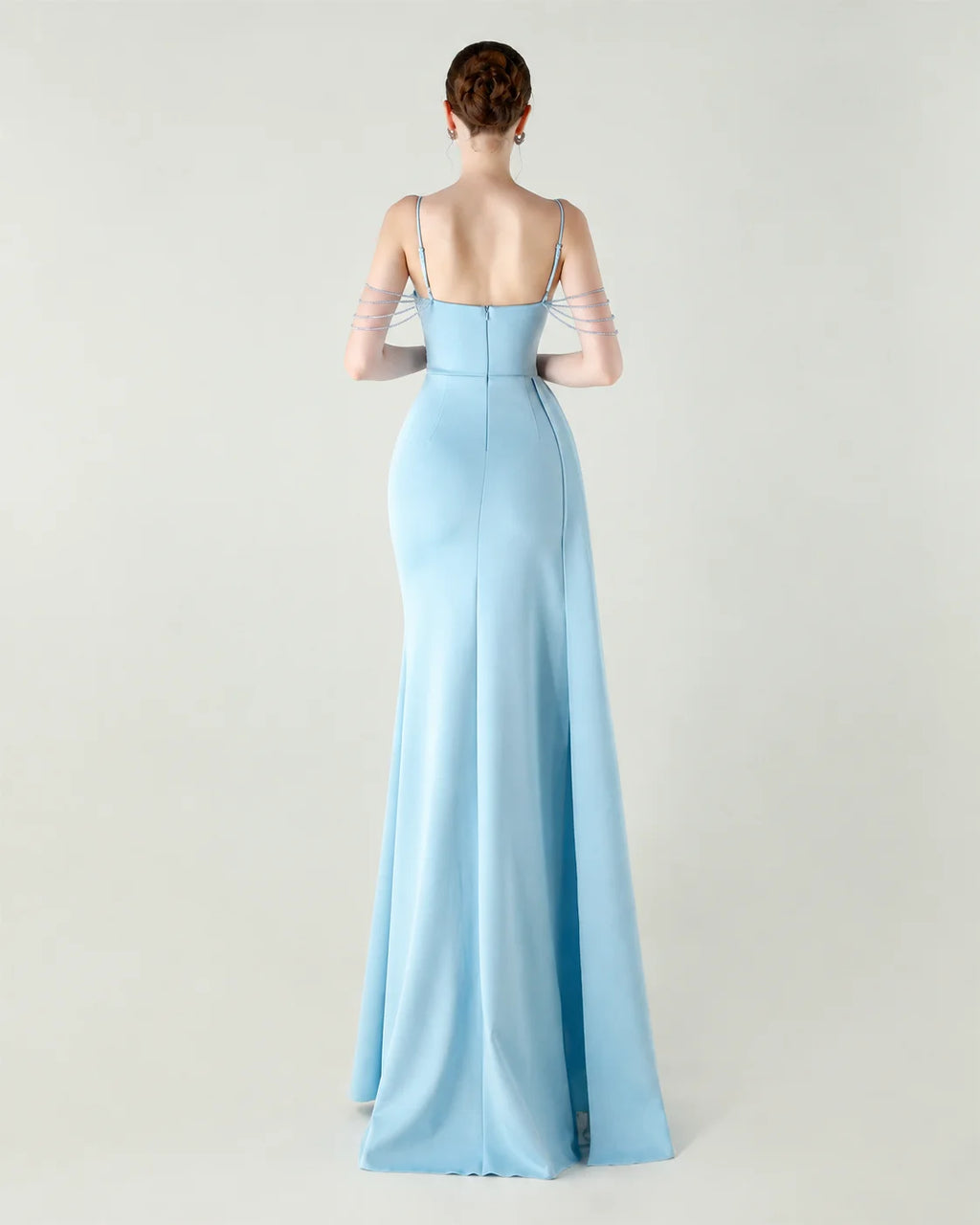 Strapless Beaded Chain Strap Ruched Mermaid Gown | Oyese