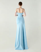 Strapless Beaded Chain Strap Ruched Mermaid Gown | Oyese