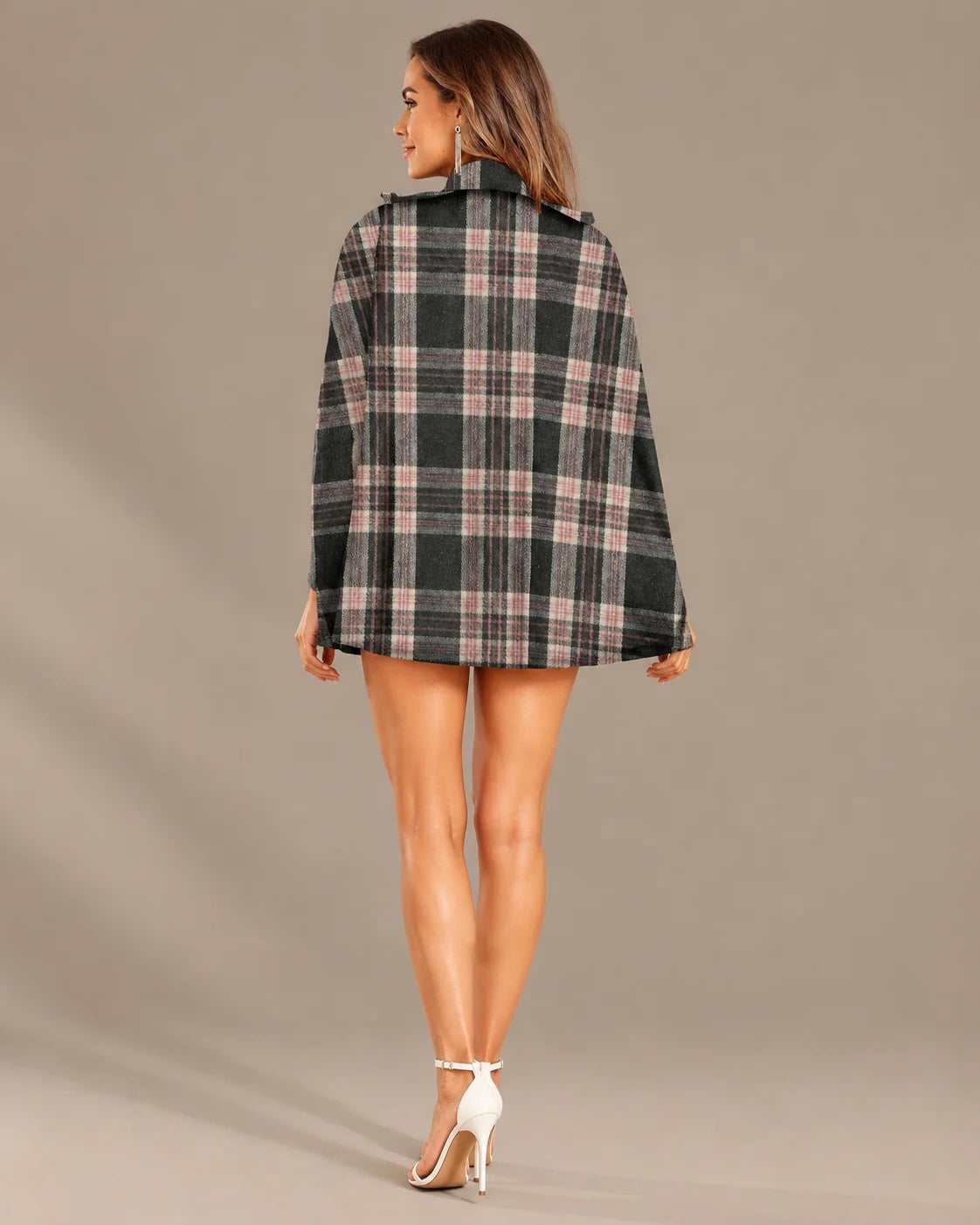 Plaid Double-Breasted Button Front Cape Coat | Oyese