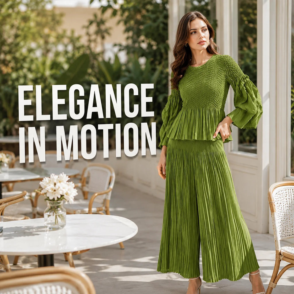Pleated Fuzzy-Trim Mermaid Stretch Set