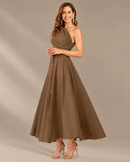 One-Shoulder Cap Sleeve Belted Fit and Flare Midi Dress | Oyese