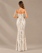 Spaghetti Strap Striped Sequin Mermaid Evening Gown | Oyese