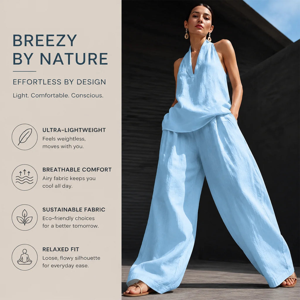 Women's 2-Piece Bamboo Linen Halter Set