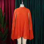 Mock Neck Pleated Chiffon Cape Shift Dress | Oyese