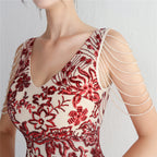 V-Neck Floral Sequin Embroidered Mermaid Evening Gown | Oyese