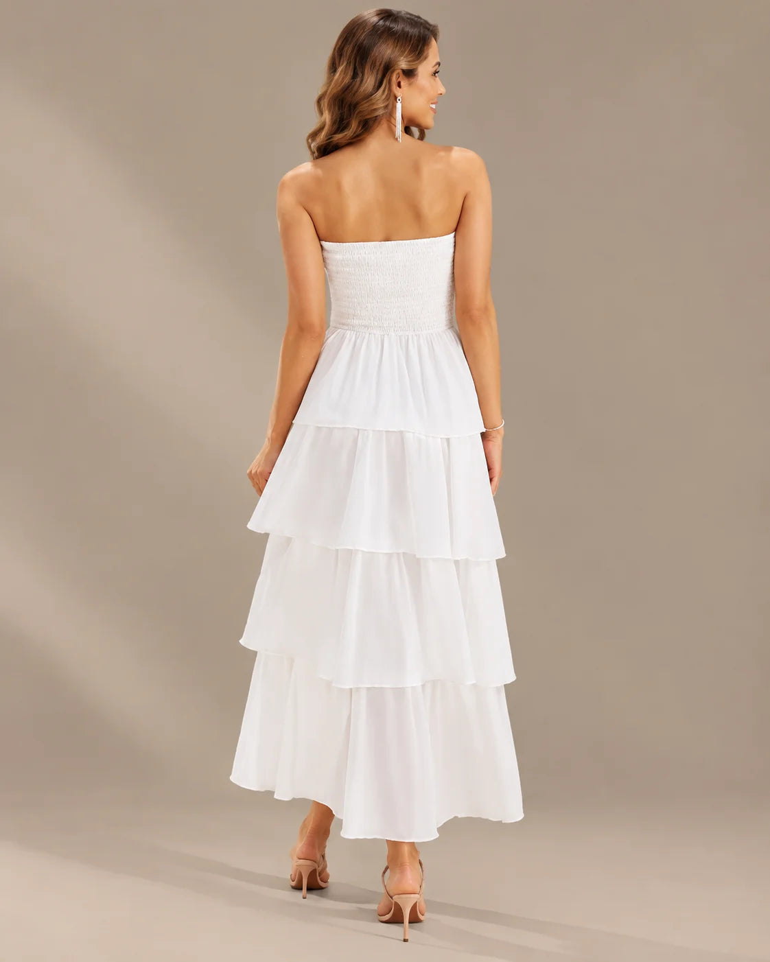 Strapless Smocked Bodice Tiered Maxi Dress | Oyese