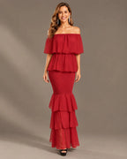 Strapless Pleated Tiered Ruffle Fitted Maxi Dress | Oyese