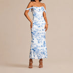 Off-Shoulder Ruched Mesh Bodycon Maxi Dress – Mermaid Evening Gown | Oyese