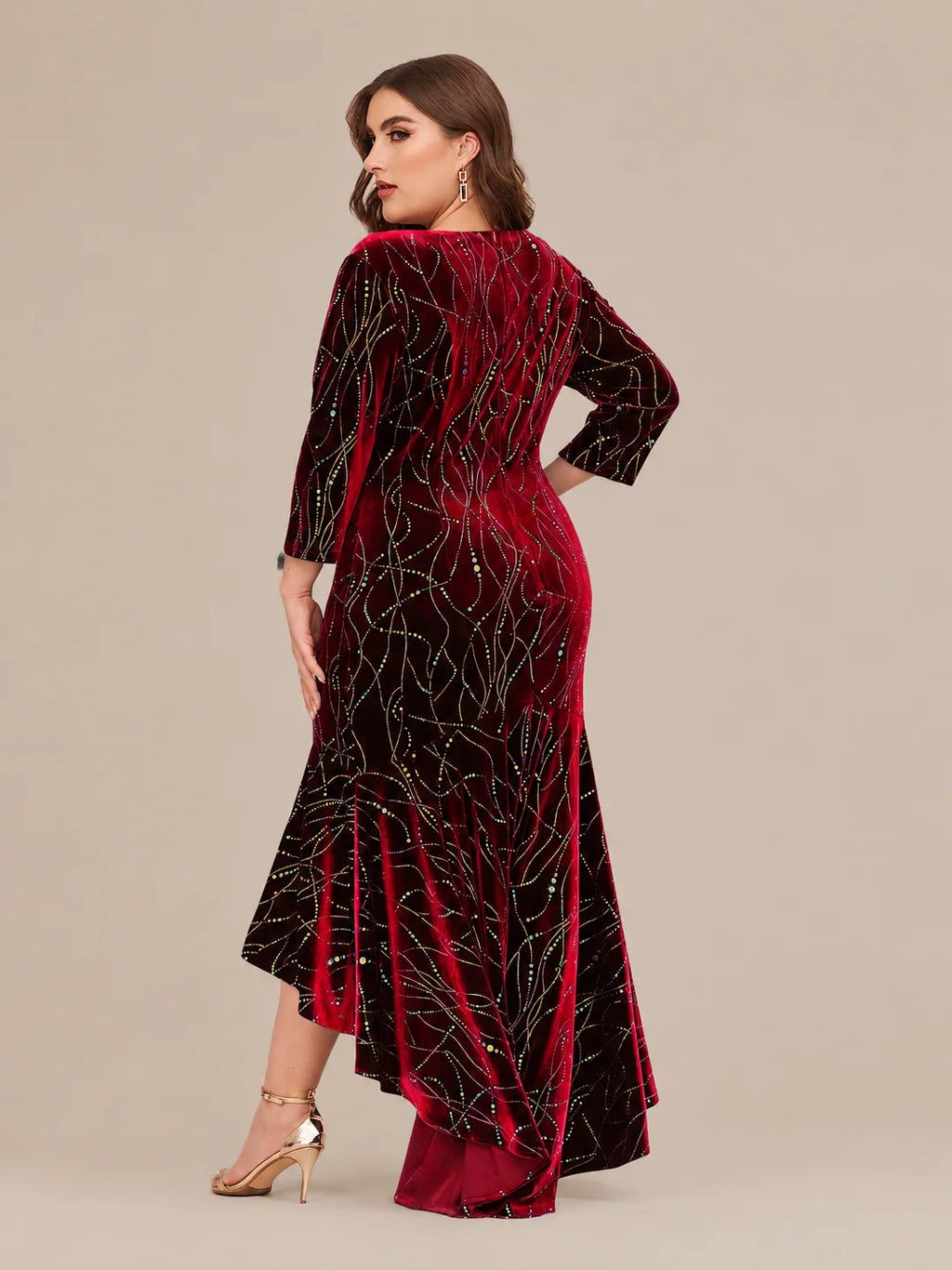 Plus Size Velvet Mermaid High-Low Evening Dress | Oyese