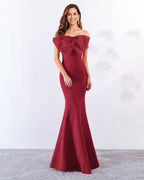 Strapless Bow Detail Satin Mermaid Evening Gown | Oyese