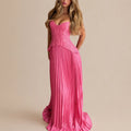 Lace Corset Halter Maxi Dress – Pleated A-Line Backless Formal Gown | Oyese