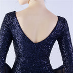 V-Neck Bell Sleeve Sequin Tulle Mermaid Evening Gown | Oyese