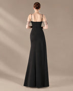 Spaghetti Strap Beaded Chain Draped Satin Mermaid Gown | Oyese