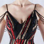 Spaghetti Strap Striped Sequin Mermaid Evening Gown | Oyese