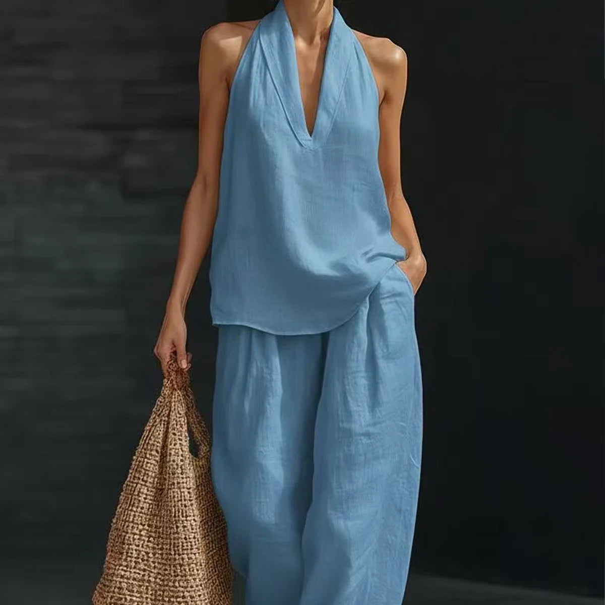 Women's 2-Piece Bamboo Linen Halter Set