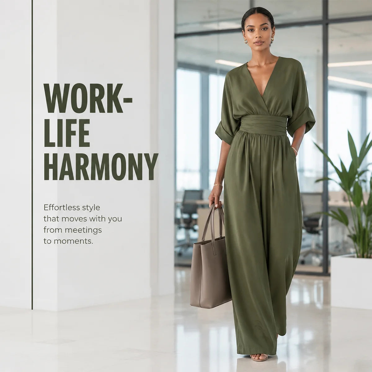 Women's Elegant V-Neck Wide-Leg Jumpsuit