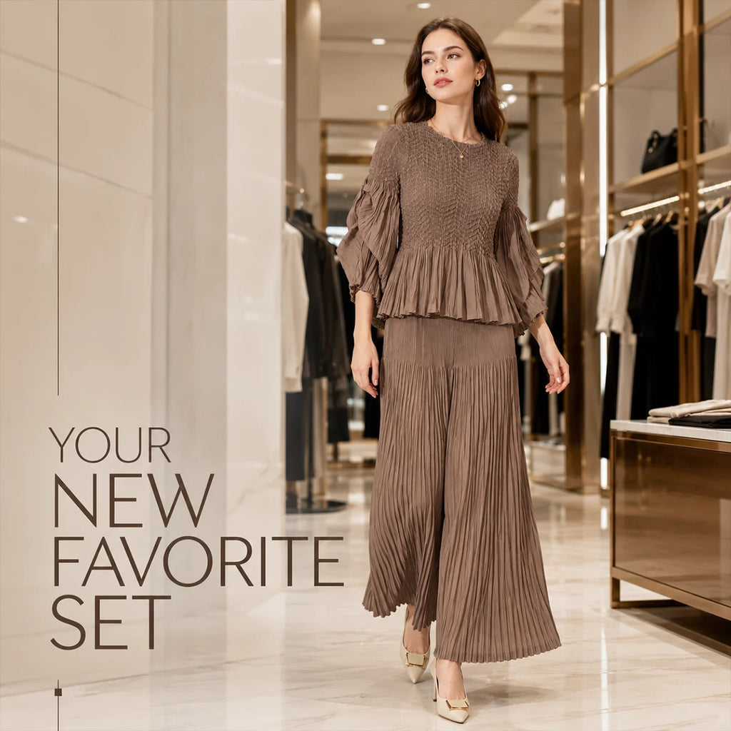 Pleated Fuzzy-Trim Mermaid Stretch Set