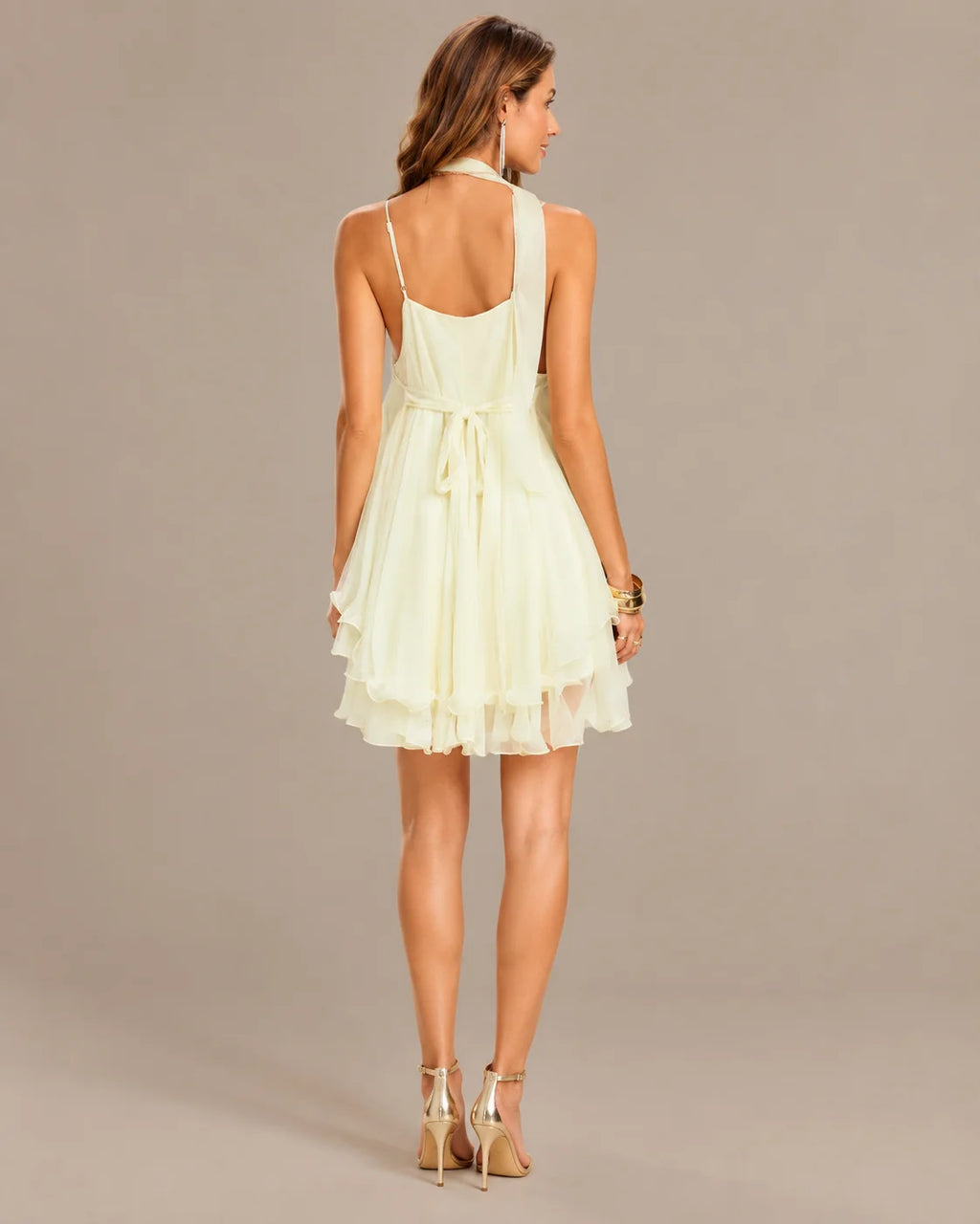 Chiffon Cami Mini Dress with Neck Scarf – Loose Ruffle Hem Party Dress | Oyese