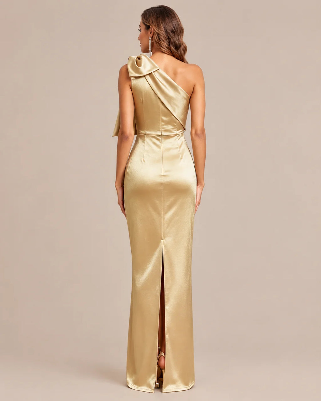 One-Shoulder Bow Satin Mermaid Evening Gown | Oyese