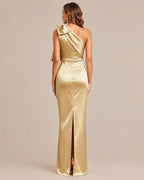 One-Shoulder Bow Satin Mermaid Evening Gown | Oyese