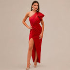 One Shoulder Ruffle Sleeve Cutout Maxi Dress – High Slit Formal Gown | Oyese