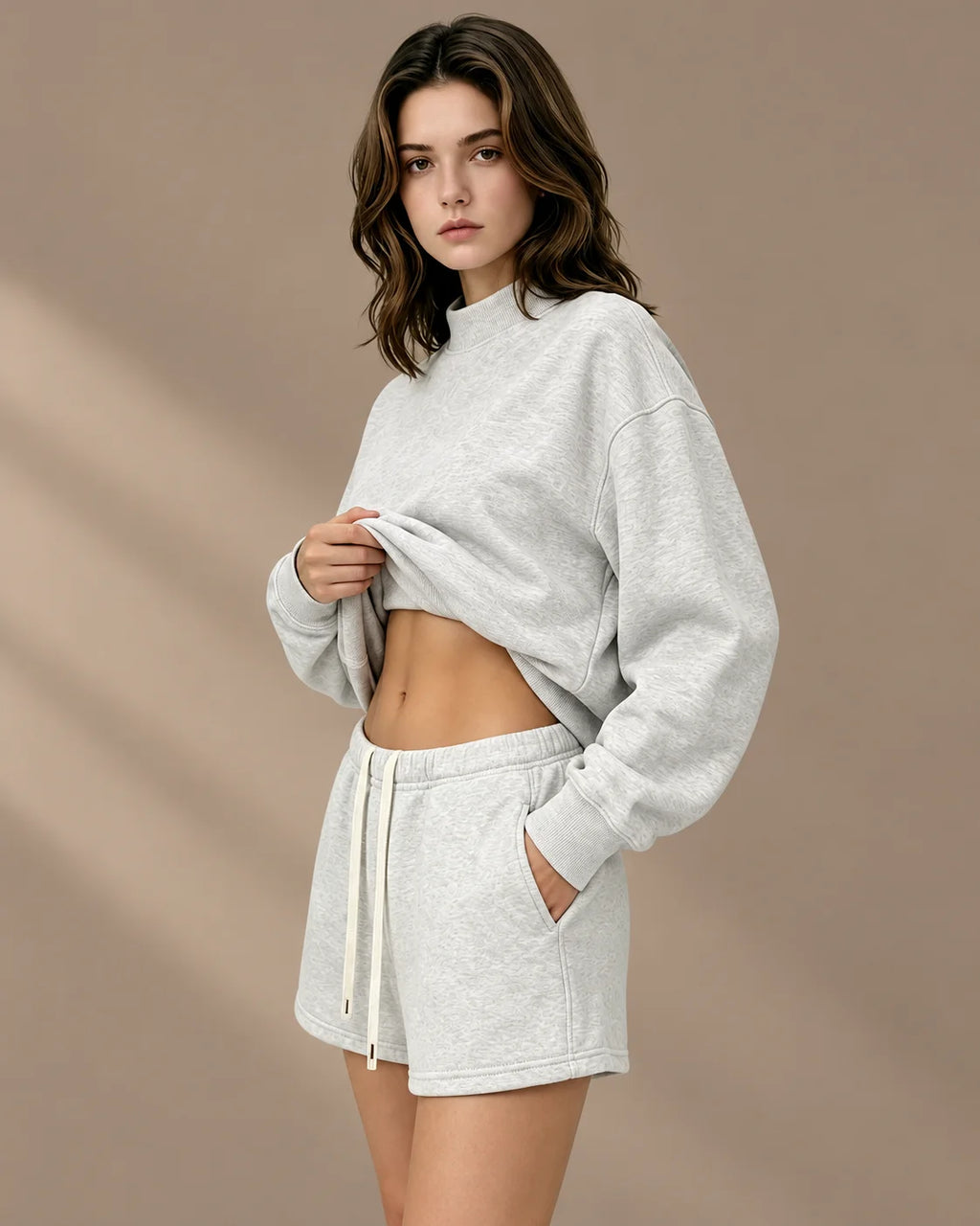 Oversized Mock Neck Fleece-Lined Pullover Sweatshirt | Oyese