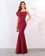 Strapless Bow Detail Satin Mermaid Evening Gown | Oyese