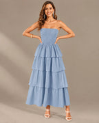 Strapless Smocked Bodice Tiered Maxi Dress | Oyese
