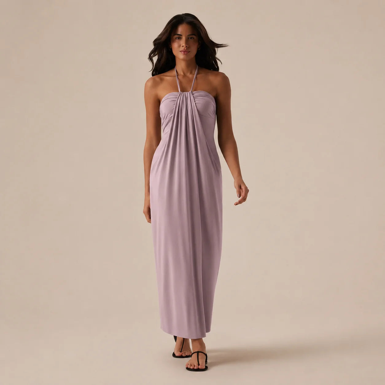 Halter Tie Gathered Maxi Dress with Pockets – Relaxed Summer Drape | Oyese