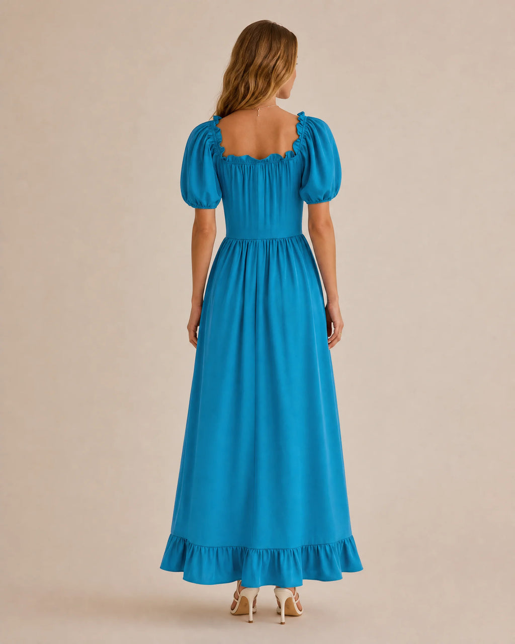 Off-Shoulder Corset Puff Sleeve Ruffle Maxi Dress – Renaissance Style | Oyese