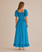 Off-Shoulder Corset Puff Sleeve Ruffle Maxi Dress – Renaissance Style | Oyese