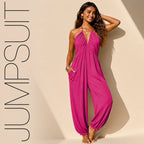 Halter Neck Wide-Leg Jumpsuit in Tropical Print