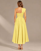 One-Shoulder Cap Sleeve Belted Fit and Flare Midi Dress | Oyese