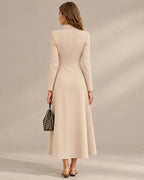 Double-Breasted Long Sleeve Fit and Flare Blazer Maxi Dress | Oyese