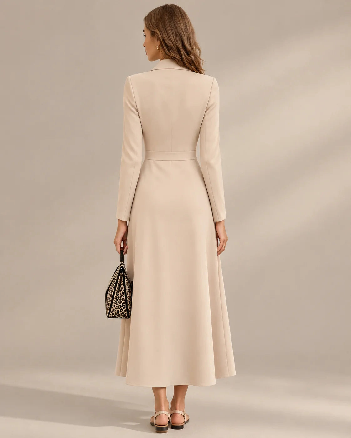Double-Breasted Long Sleeve Fit and Flare Blazer Maxi Dress | Oyese
