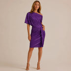 One Shoulder Sequin Ruched Cocktail Dress – Evening Party Glam | Oyese