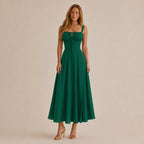 Square Neck Tie Front A-Line Midi Dress – Floral & Solid Summer Dress | Oyese