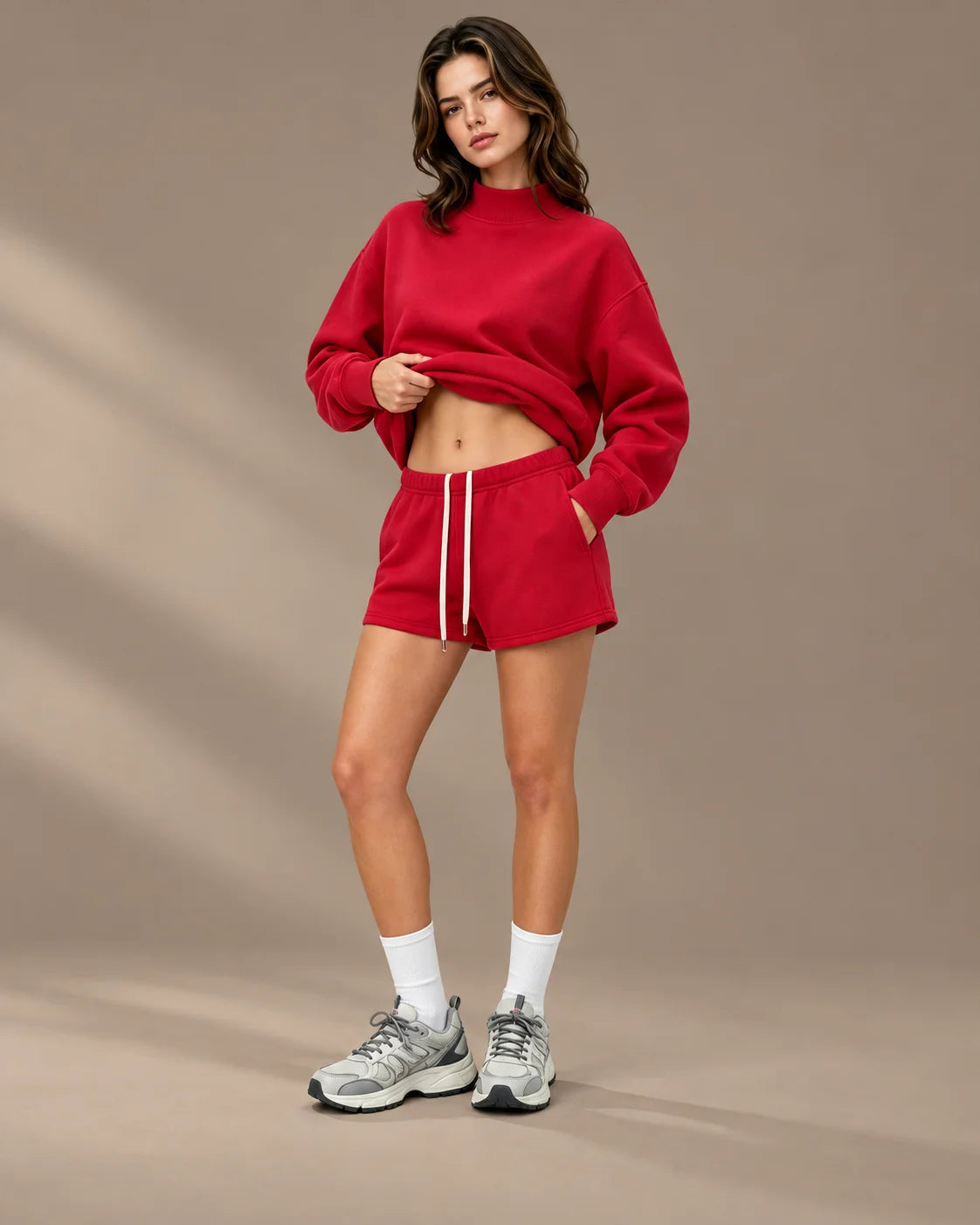 Oversized Mock Neck Fleece-Lined Pullover Sweatshirt | Oyese