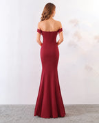 Strapless Bow Detail Satin Mermaid Evening Gown | Oyese