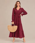 V-Neck Wrap Belted Tiered Swing Maxi Dress | Oyese